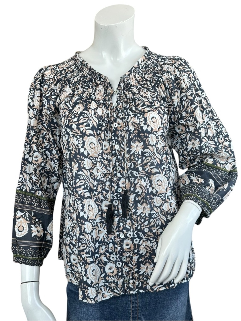 Anthropologie Cleobella Hazel Blouse Boho Tapestry Floral Print Blouse Size XS
